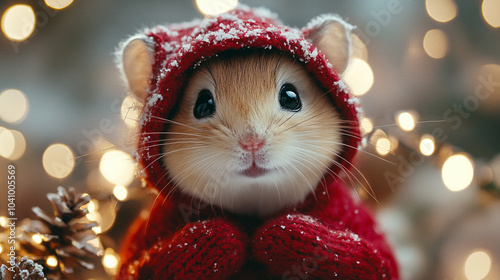 Hamster wearing christmas costume in copyspace background. christmas concept. Lovely pet concept.