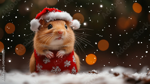 Hamster wearing christmas costume in copyspace background. christmas concept. Lovely pet concept.