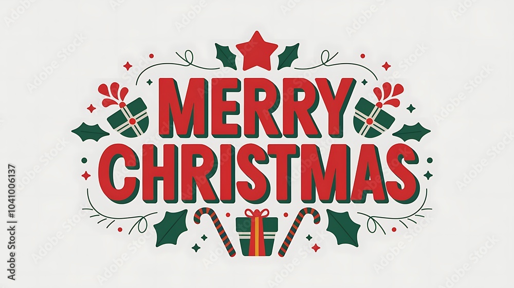 Fototapeta premium Merry Christmas Greeting with Red and Green Festive Decorations