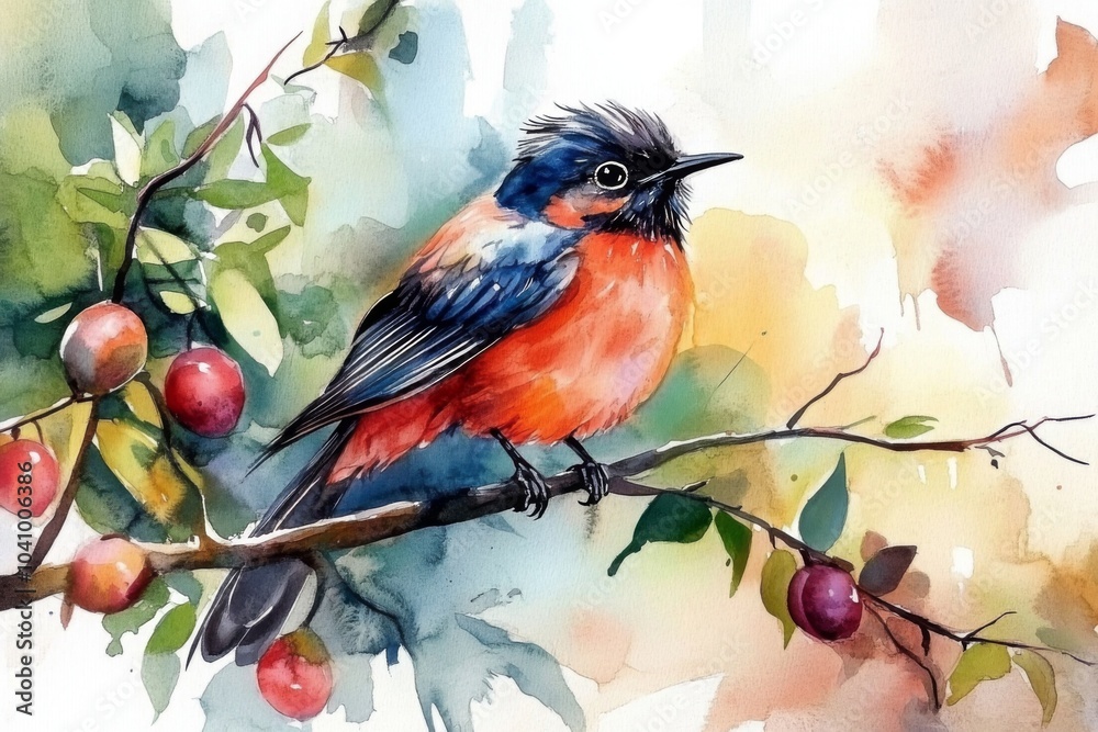 This serene scene captures a bird resting on its branch. This serene scene captures a bird resting on its branch.