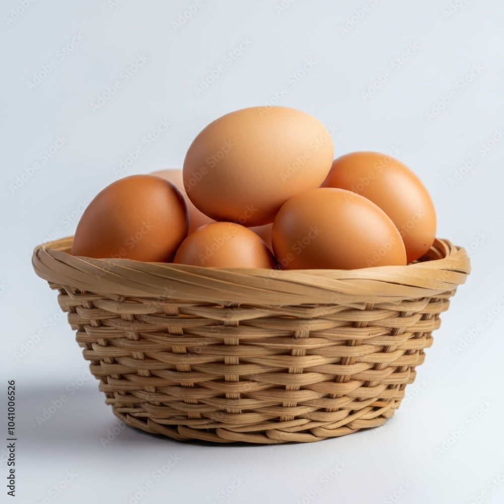 Macro photograph, woven basket, brown eggs, natural lighting, soft shadows, organic textures, simple composition, farm fresh, rustic charm, muted tones, high detail, studio setting, clean background, Macro photograph, woven basket, brown eggs, natural lighting, soft shadows, organic textures, simple composition, farm fresh, rustic charm, muted tones, high detail, studio setting, clean background,