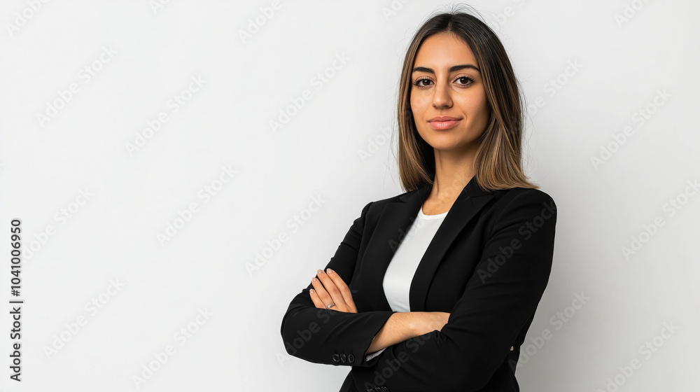 Business woman in black suit.Isolated image on white background.Copy space for text for advertising and presentation Business woman in black suit.Isolated image on white background.Copy space for text for advertising and presentation