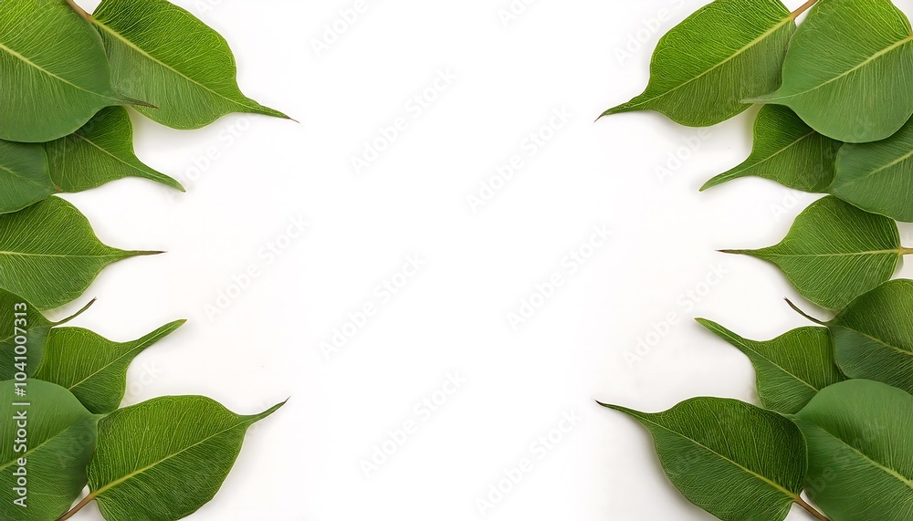 Naklejka premium Aesthetic fresh green leaves that fall form a frame on a white background, a design element.