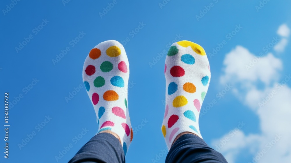 Exuberant Jumping in Polka-Dot Socks – Happy National Sock Day Celebration Concept Exuberant Jumping in Polka-Dot Socks – Happy National Sock Day Celebration Concept