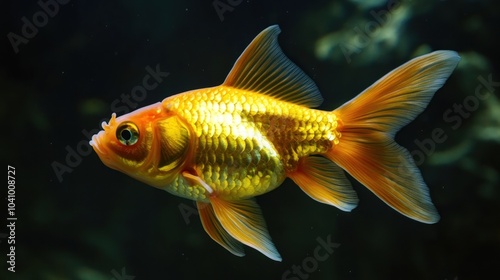 A vibrant goldfish swimming gracefully in a serene aquatic environment.