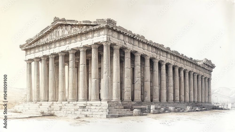 Fototapeta premium Ancient temple ruins showcasing classical architecture and columns.