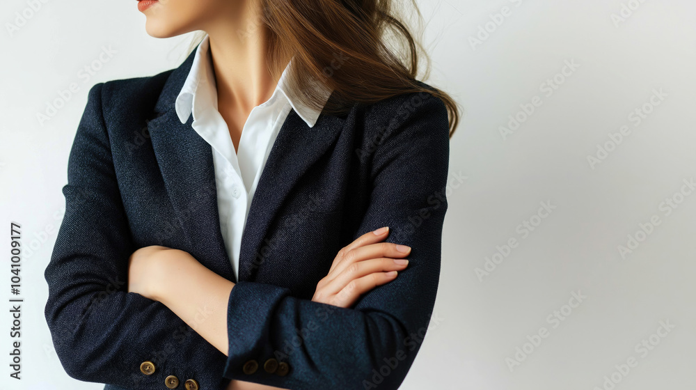 Business woman in black suit.Isolated image on white background.Copy space for text for advertising and presentation Business woman in black suit.Isolated image on white background.Copy space for text for advertising and presentation