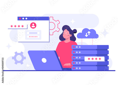 Database protection, Cyber security, Data Center, File management, cloud storage, Privacy data protection flat illustration for landing page, mobile app, poster, flyer, web banner, infographic