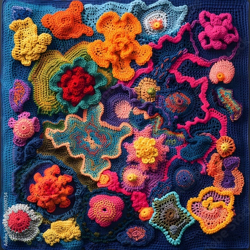 Imaginative Crochet Coral Reef with Impossible Knotted Textures and Non Euclidean Fiber Constructions photo