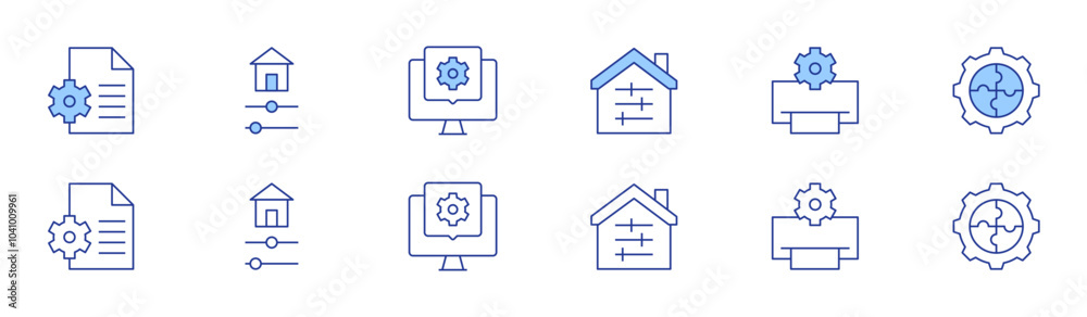 Configuration icon set in two styles, Duotone and Thin Line style. Editable stroke. file, home, printer, settings, smart home, web development Configuration icon set in two styles, Duotone and Thin Line style. Editable stroke. file, home, printer, settings, smart home, web development