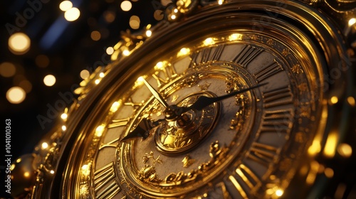 Wallpaper Mural Golden Clock with Festive Lights. Torontodigital.ca