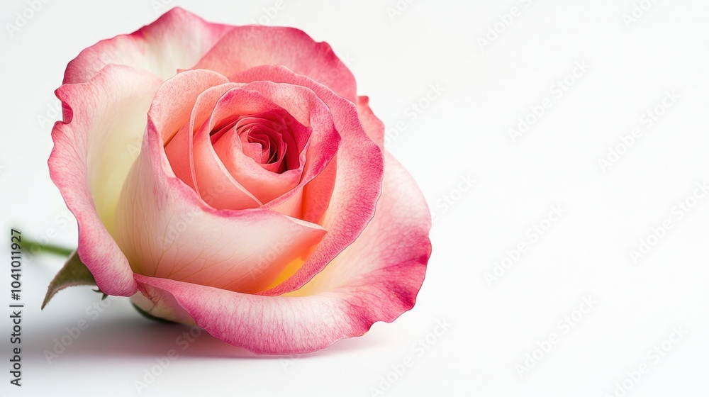 Pink rose on white background, ideal for romantic or floral designs. Pink rose on white background, ideal for romantic or floral designs.