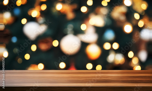 PRODUCT BACKGROUND WITH OUTFOCUSED WARM CHRISTMAS CAFE BEHIND