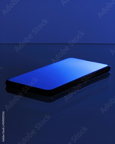 Sleek Smartphone on a Reflective Surface in Blue Light