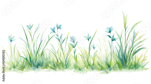 A vibrant watercolor illustration of grass and flowers against a black background, creating a striking contrast of colors and nature's beauty.