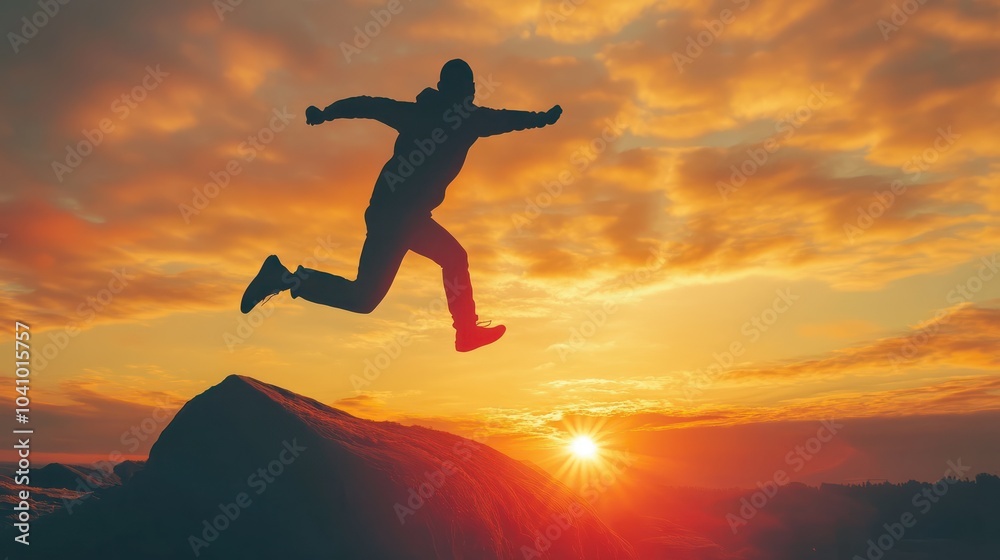 custom made wallpaper toronto digitalNew Year 2025, Inspiration and progress towards new success. Silhouettes of human jumping over cliff towards finish line with text new year 2025 on sunset beautiful