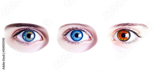 three set of eyes with different colors isolated transparent background photo