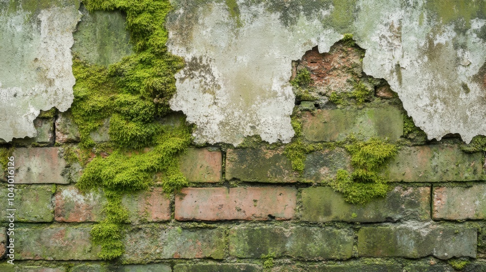 Fototapeta premium Old brick wall with moss growing on it