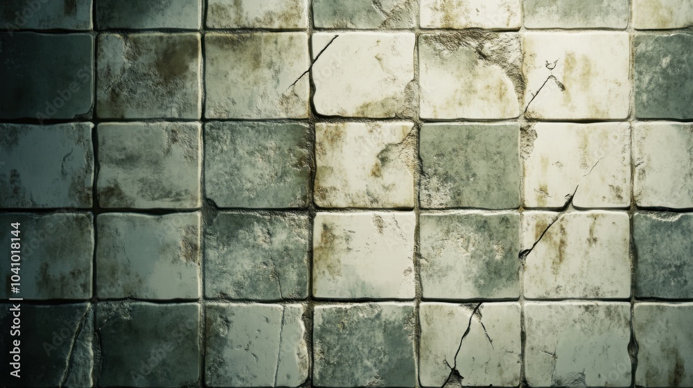 Fototapeta premium Grungy Green and White Tile Wall Background