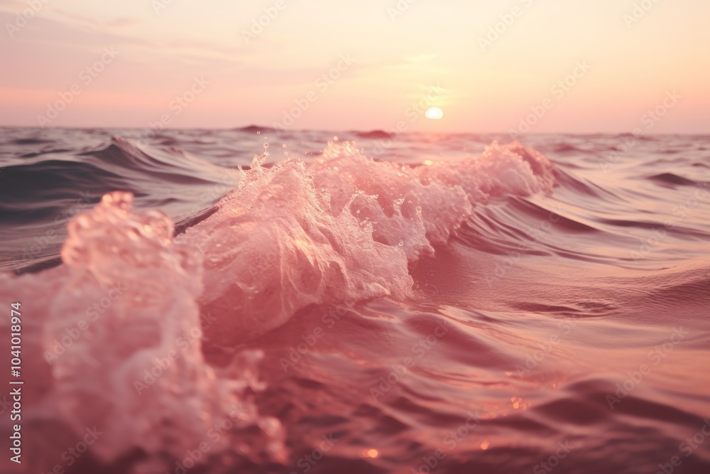 Fototapeta premium Mesmerizing ocean waves gently rolling beneath a breathtaking pink sunset sky at dusk