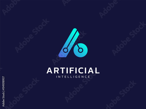 Artificial intelligence with letter A circuit board lines technology Analysis logo vector design concept. AI technology logotype symbol for advance technology, tech company, identity, robot, ui, web.