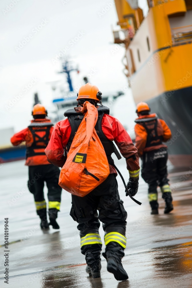 Show a port's security team monitoring activities and ensuring safety. Highlight the role of technology and vigilance, Generative AI Show a port's security team monitoring activities and ensuring safety. Highlight the role of technology and vigilance, Generative AI
