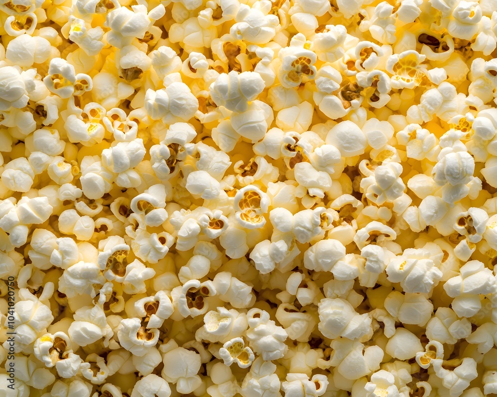 A close-up view of fluffy, popped popcorn scattered densely. A close-up view of fluffy, popped popcorn scattered densely.