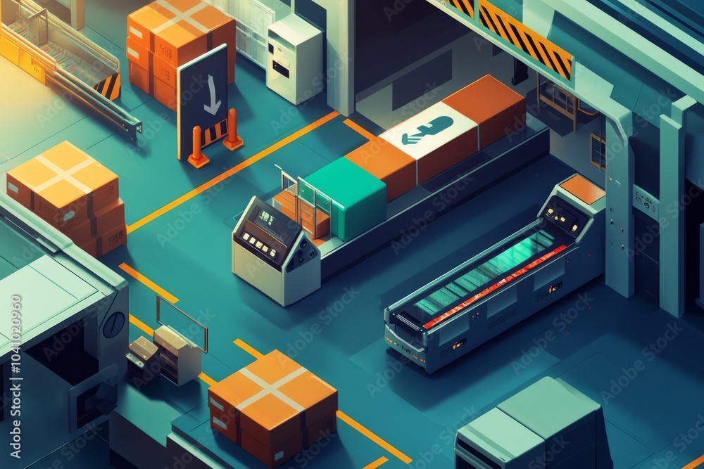 Depict a customs inspection area for air freight. Focus on the security checks and scanning equipment, Generative AI Depict a customs inspection area for air freight. Focus on the security checks and scanning equipment, Generative AI