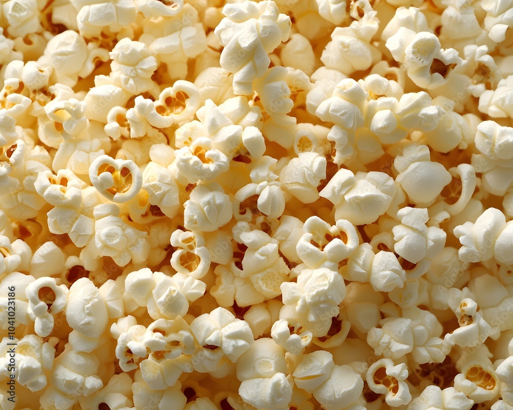 A close-up view of popped popcorn, showcasing its fluffy texture and light color. A close-up view of popped popcorn, showcasing its fluffy texture and light color.
