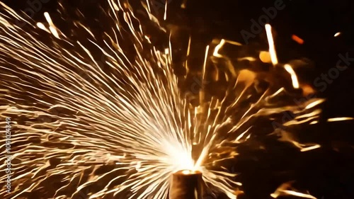 spark explosions with black background. Towards Camera. 4K Video