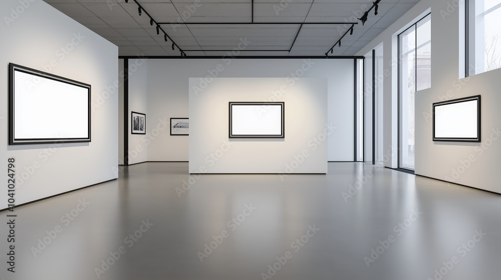 Blank wall in bright office mockup with large windows and sun passing through 3D rendering Blank wall in bright office mockup with large windows and sun passing through 3D rendering