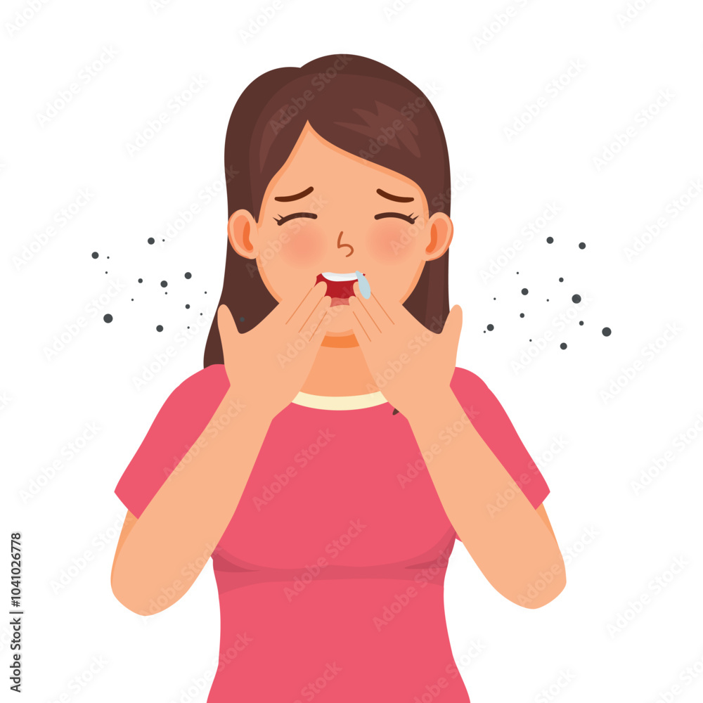 Young woman with allergy having flu sneezing and runny nose Young woman with allergy having flu sneezing and runny nose