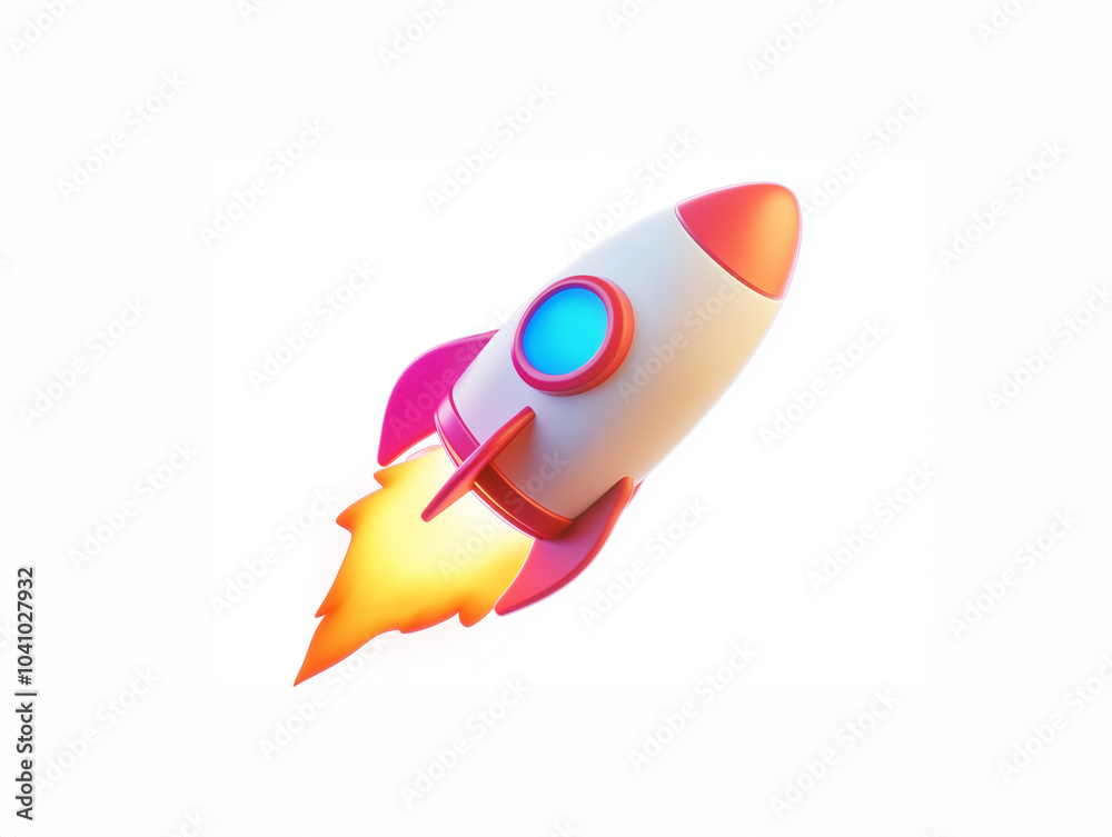 3D icon of rocket in a cartoonish style 3D icon of rocket in a cartoonish style