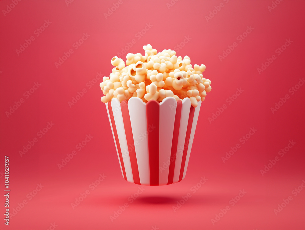 3D icon of popcorn in a cartoonish style 3D icon of popcorn in a cartoonish style