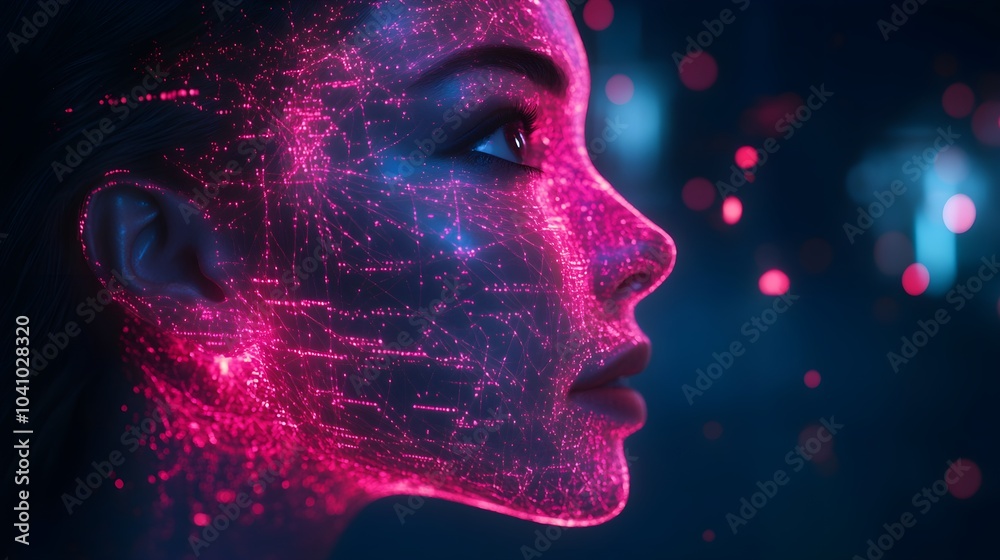 A futuristic woman with a transparent head, visible glowing neurons and data streams, blending tech and humanity, neon lights, sci-fi, photorealistic A futuristic woman with a transparent head, visible glowing neurons and data streams, blending tech and humanity, neon lights, sci-fi, photorealistic