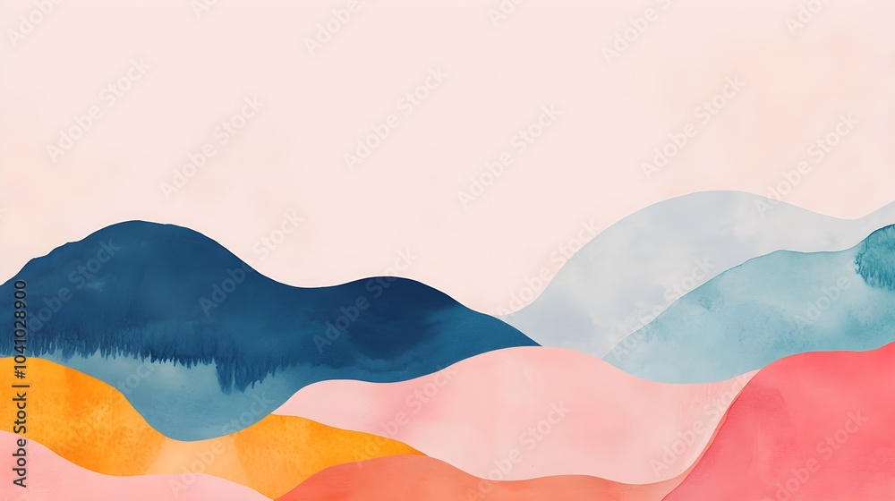 Abstract Watercolor Mountain Landscape in Pink Blue Yellow and Orange Abstract Watercolor Mountain Landscape in Pink Blue Yellow and Orange