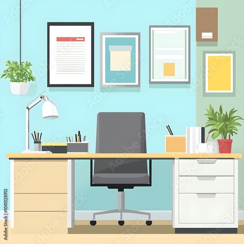 Modern Home Office Desk Workspace Interior Design Illustration