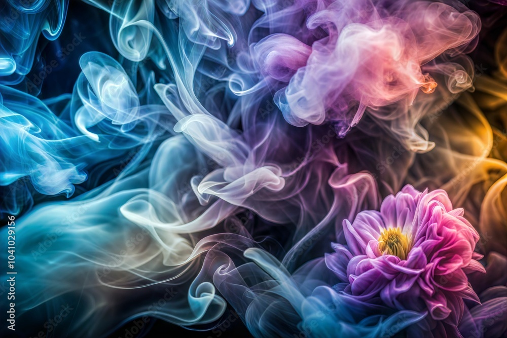 Fototapeta premium Abstract smoke texture surrounding flower ethereal art