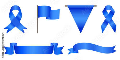 Blue award ribbon banners for text. Blank Blue award Ribbon Collection Pack Template. Ribbon loop, flag. Collection of Different Empty Blue Ribbon and Label Design. Various shapes