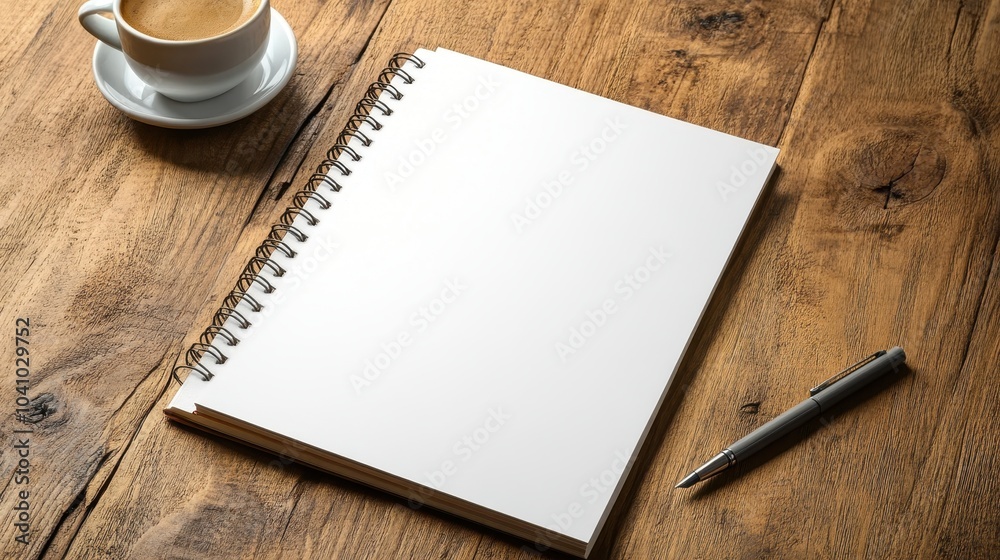 A Quiet Moment of Reflection A Blank Notebook and a Warm Cup of Coffee on a Rustic Wooden Table A Quiet Moment of Reflection A Blank Notebook and a Warm Cup of Coffee on a Rustic Wooden Table