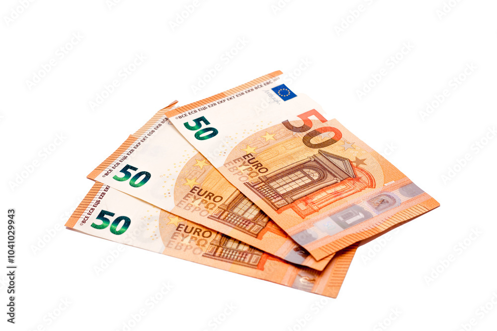 Three fifty euro bills are stacked on top of each other Three fifty euro bills are stacked on top of each other