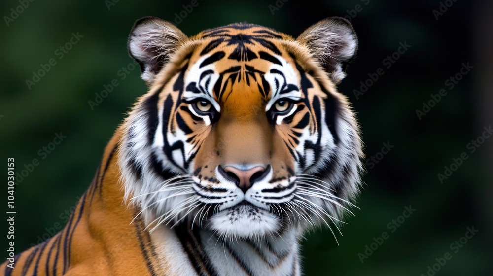Fototapeta premium Majestic Tiger Portrait in Lush Jungle Setting