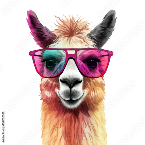 Cool Llama Wearing Sunglasses Clipart on Transparent Background