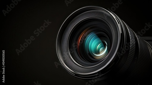 close-up of a professional camera lens against a dark background, perfect for a lens-themed wallpaper photo