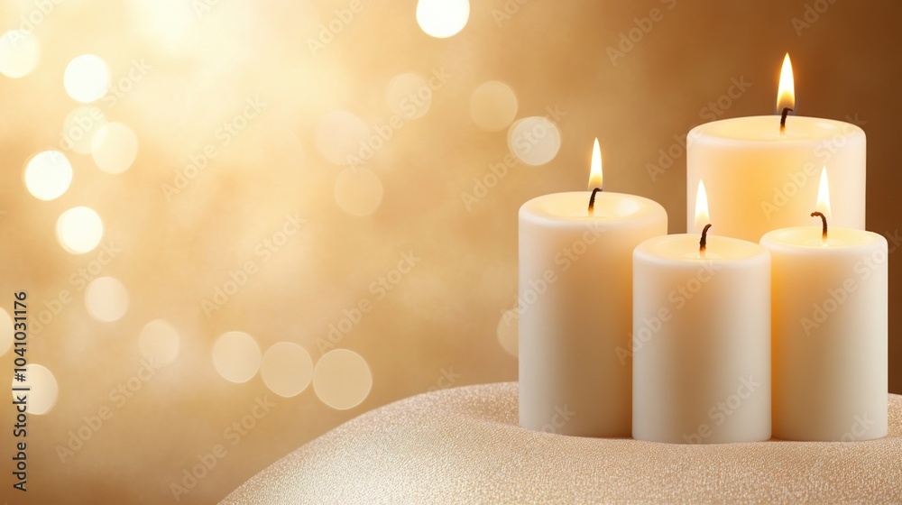 A serene display of lit candles emitting warm light against a soft, blurred background. A serene display of lit candles emitting warm light against a soft, blurred background.