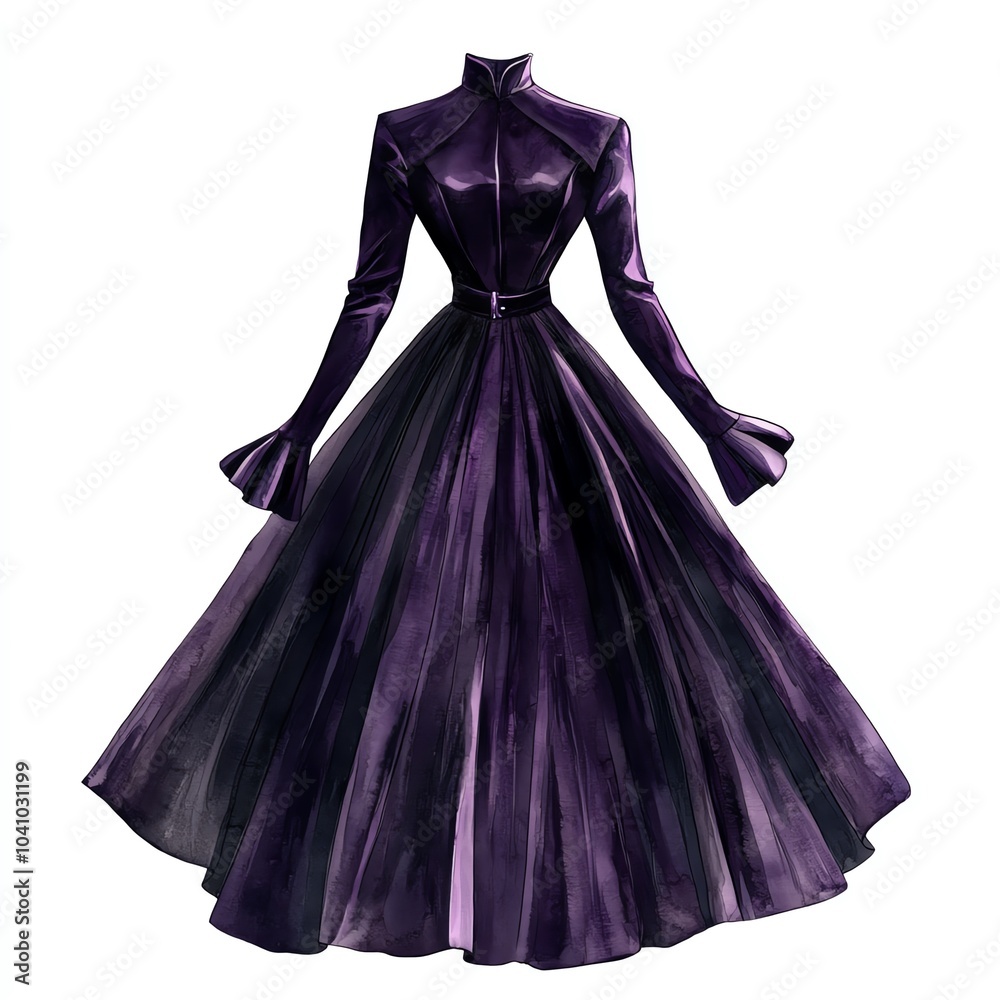 Elegant purple dress design with long sleeves and a flowing skirt, perfect for fashion and design inspiration. Elegant purple dress design with long sleeves and a flowing skirt, perfect for fashion and design inspiration.