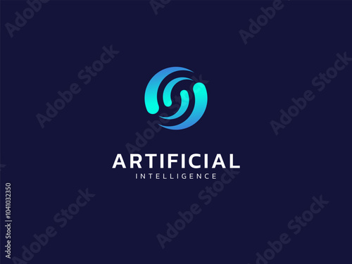 Artificial intelligence with curved circle shapes technology Analysis logo vector design concept. AI technology logotype symbol for advance technology, tech company, ui, network, robotic, automation.