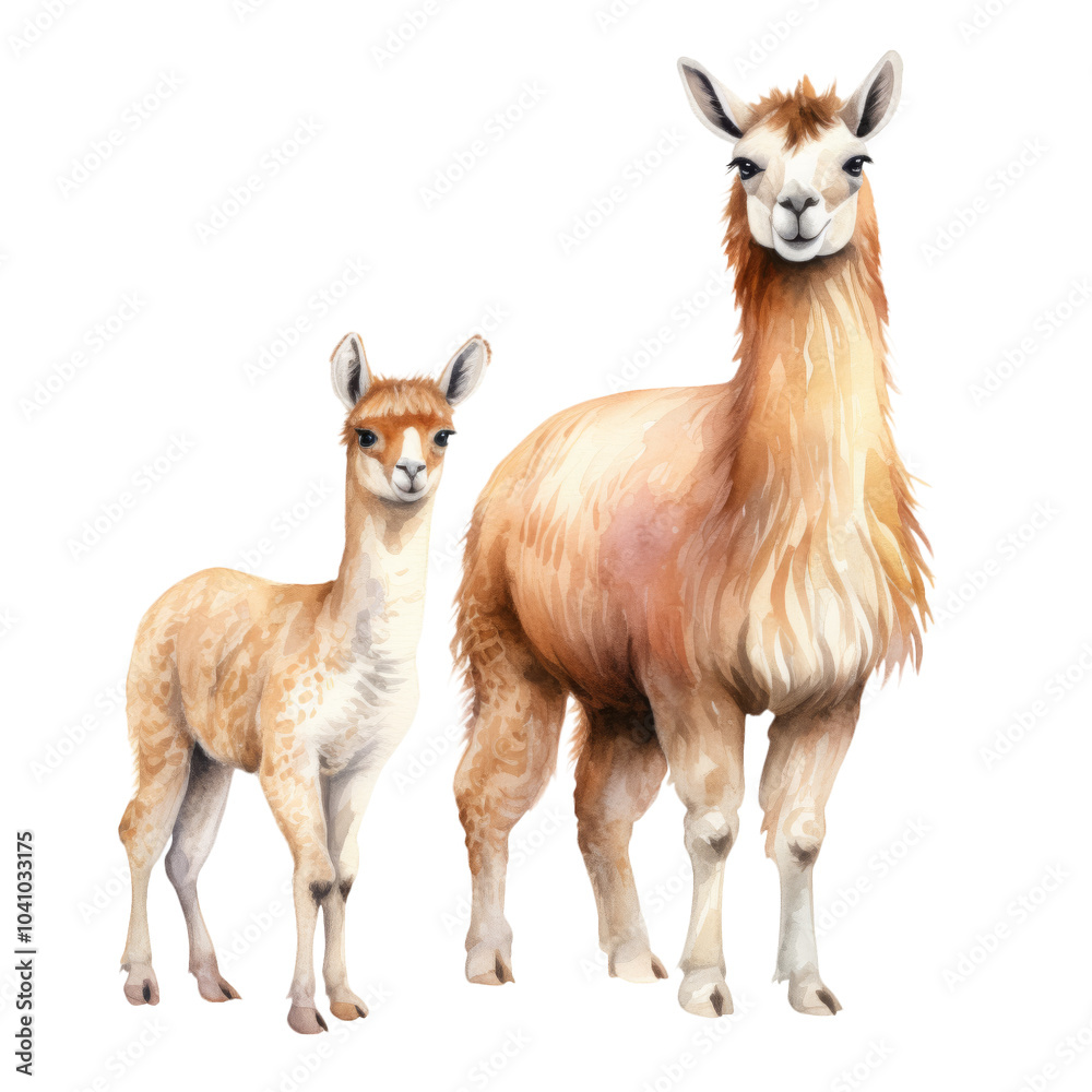 Fototapeta premium Llama with a Baby Llama Illustration on Transparent Background