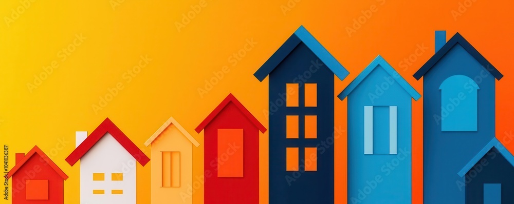 Housing market bar chart showing rising and falling trends, with colorcoded sections representing different real estate segments, 3D illustration Housing market bar chart showing rising and falling trends, with colorcoded sections representing different real estate segments, 3D illustration