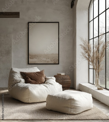 Mock up poster frame in kitchen interior background, Scandinavian style, 3d render, Generative AI